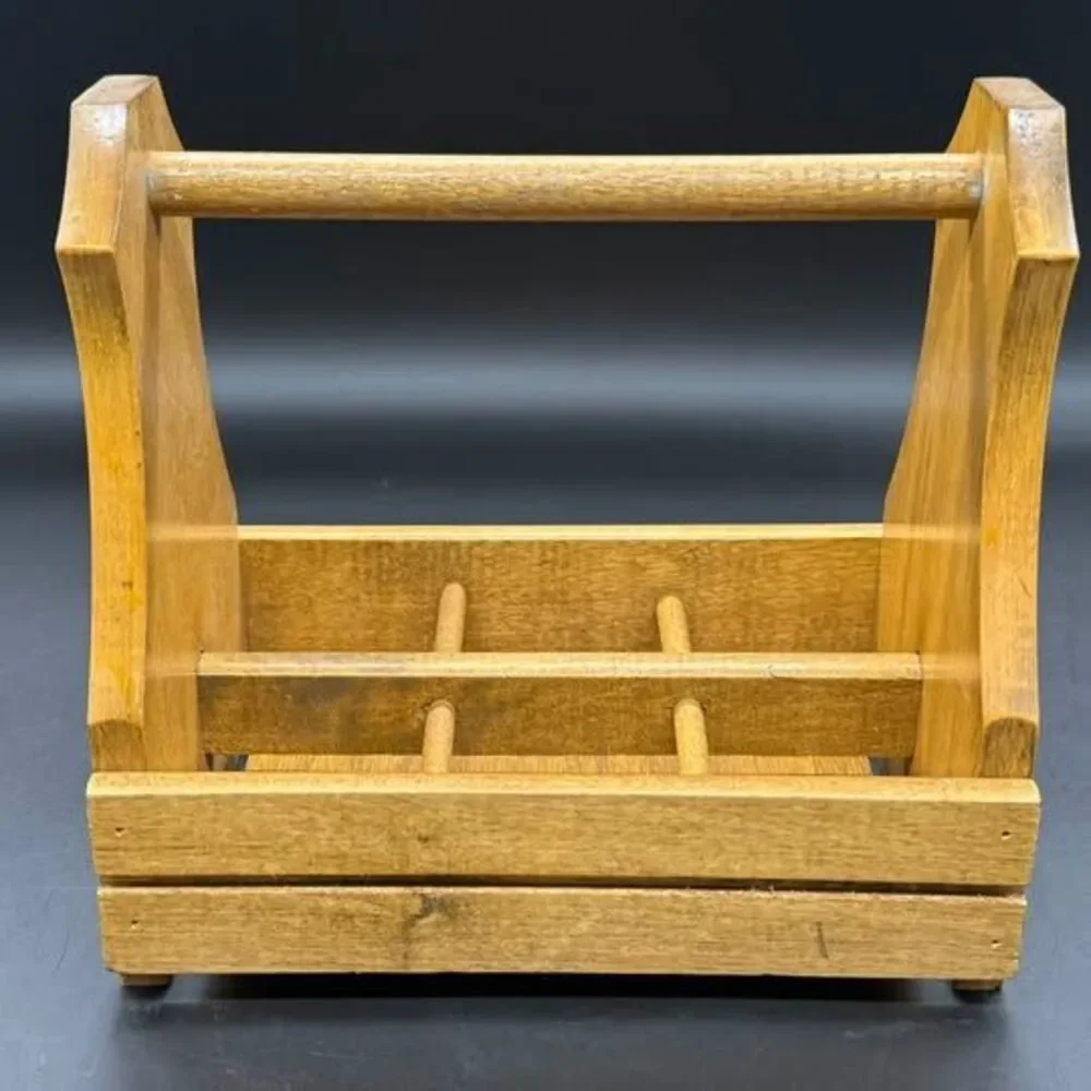 Vintage Wooden 6-Compartment Bottle Caddy